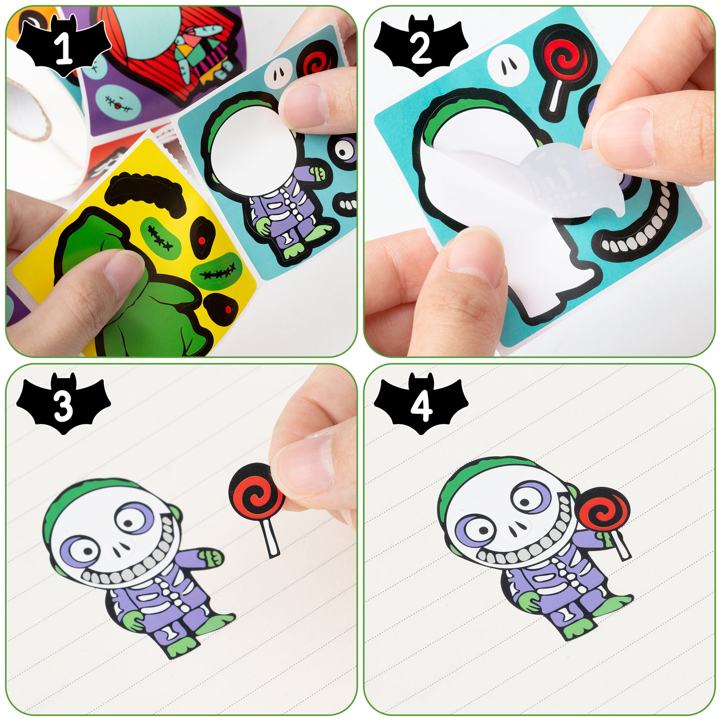 DRbaixiao 300Pcs Nightmare Make a Face Stickers Halloween Scene Roll Horror Monsters Jack Skeleton Characters Theme Self-Adhesive DIY Decals Game Party Decor Supplies Favor School Art Crafts Reward Brand: DRbaixiao